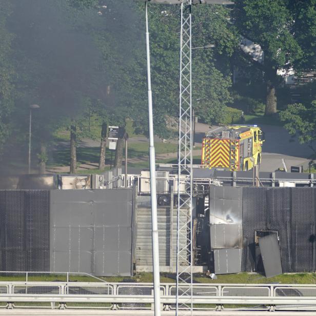 Smoke rises from a hydrogen tank at a fuel station in Sandvika