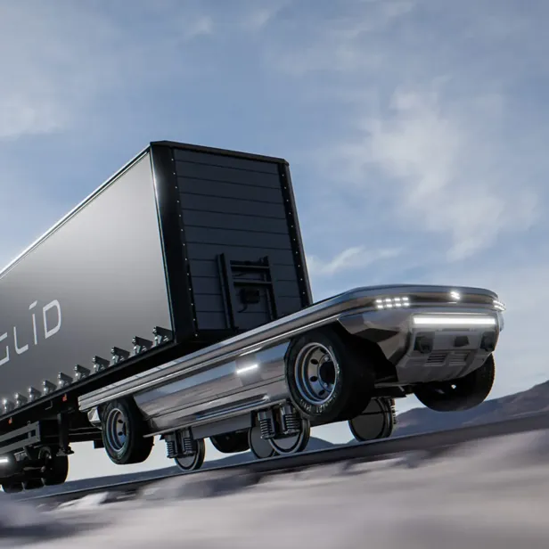 Der LKW von Glid Technologies kann von der Straße auf die Schiene wechseln.